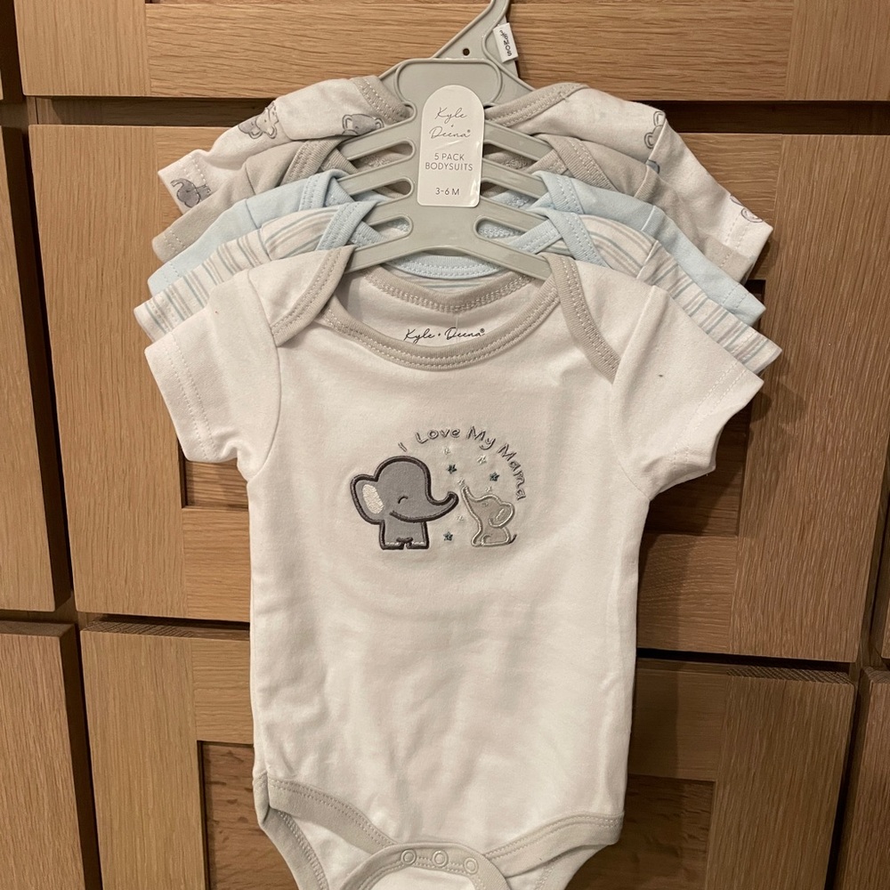 Baby Elephant Bodysuit Set - White and Gray